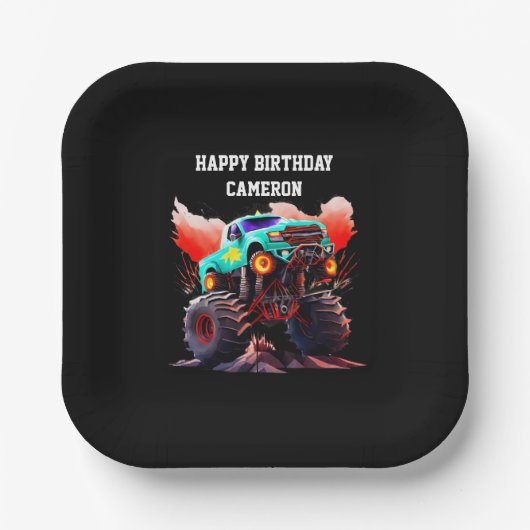 Monster Truck Kindergeburtstag Party Einladung Pappteller (Vorderseite)