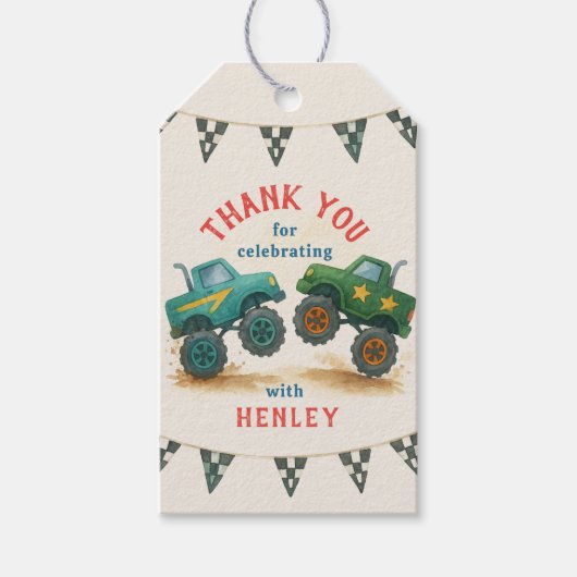 Monster Truck Kindergeburtstag Party Geschenkanhänger (Vorderseite)