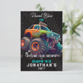 Monster Truck Kundgebung Geburtstagsparty Dankeskarte (Stehend Vorderseite)
