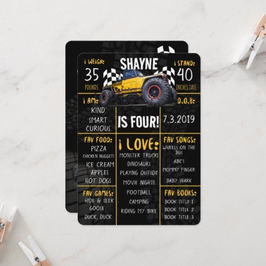 Monster Truck Kundgebung Geburtstagsparty Mileston Einladung (Vorderseite/Rückseite Beispiel)