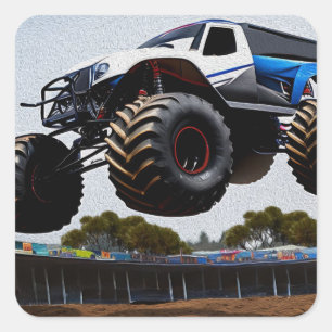 Monster Truck Launch, Square Stickers