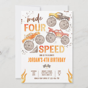 Monster Truck Made Four Speed 4. Geburtstag Einladung