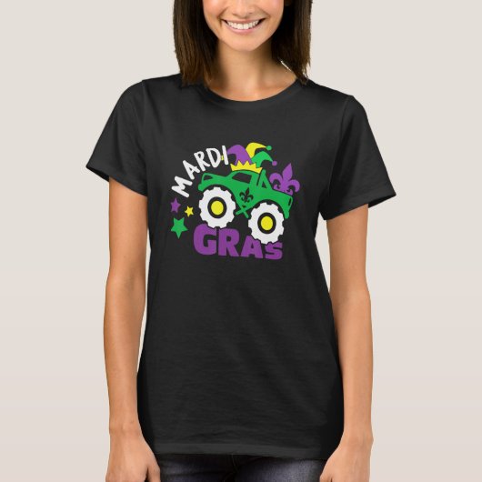 Monster Truck Mardi Gras Jester Hat Funny Carnival T-Shirt (Vorderseite)