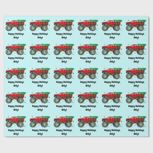 Monster Truck mit Weihnachtsbaum-Namen anpassen Geschenkpapier (Flach)