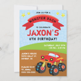 Monster Truck, Monster Bash Geburtstagsparty Einladung
