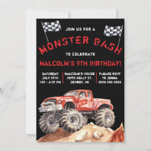 Monster Truck, Monster Bash Geburtstagsparty Einladung