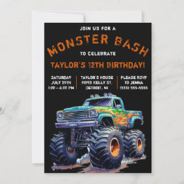 Monster Truck, Monster Bash Geburtstagsparty Einladung