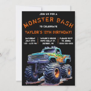 Monster Truck, Monster Bash Geburtstagsparty Einladung