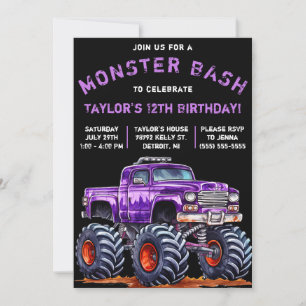 Monster Truck, Monster Bash Geburtstagsparty Einladung