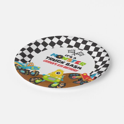 Monster Truck Monsters Geburtstag Pappteller (Schrägansicht)