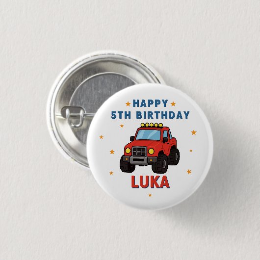 Monster-Truck-Name Alter Geburtstagsparty Button (Vorne & Hinten)