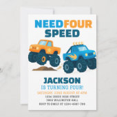 Monster Truck Need Four Speed Birthday Foto Einladung (Vorderseite)