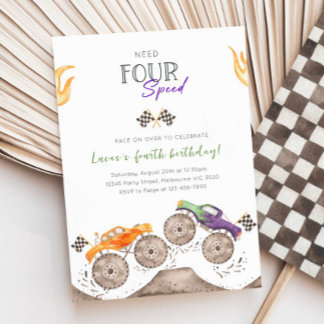 Monster Truck Need Vier-Gang-4h-Einladung Einladung