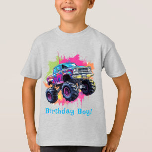 Monster Truck Neon Boy Geburtstagsparty T-Shirt