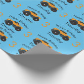Monster Truck Orange Blue Boys Name & Alter Geschenkpapier (Ecke)