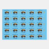 Monster Truck Orange Blue Boys Name & Alter Geschenkpapier Set (Vorderseite)