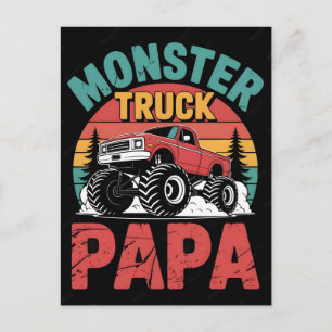 Monster-Truck-Papa-Retro-Sonnenuntergang-Design Feiertagspostkarte