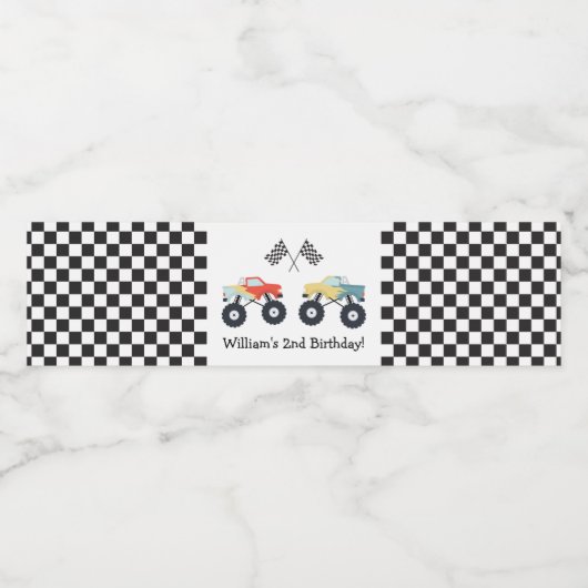 Monster Truck Party Wasserflaschenetikett (Einzelnes Label)