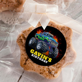 Monster Truck Personalisiert Geburtstagsparty Runder Aufkleber