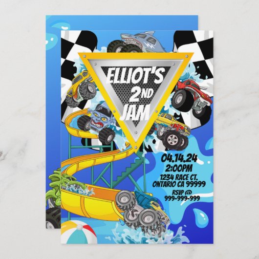Monster Truck Pool Party Bash Einladung (Vorne/Hinten)