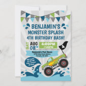 Monster Truck Pool Party Sommer Geburtstag Einladung (Vorderseite)