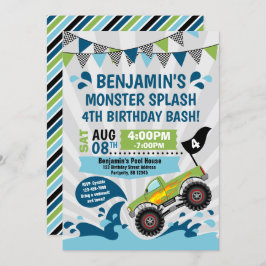 Monster Truck Pool Party Sommer Geburtstag Einladung