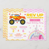 Monster Truck & Princess Joint Birthday Invitation Einladung (Vorne/Hinten)