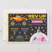 Monster Truck & Princess Joint Birthday Invitation Einladung (Vorderseite)