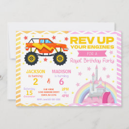 Monster Truck & Prinzessin Gemeinsame Geburtstagse Einladung