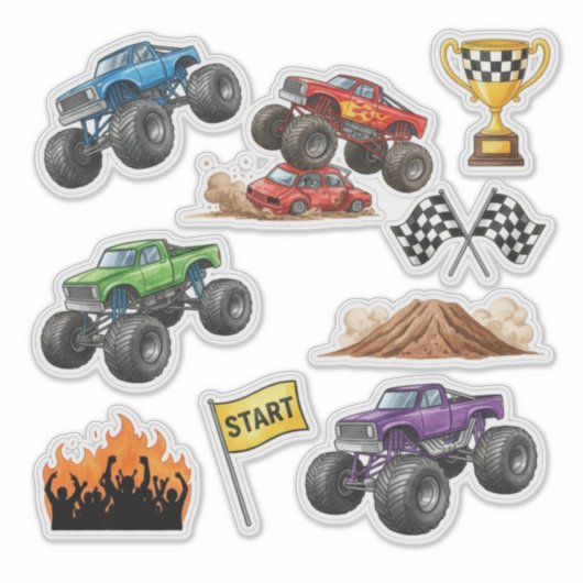 Monster Truck Race Rally Custom Vinyl Sticker (Vorderseite)