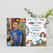 Monster Truck Racing Car Kindergeburtstag Foto Einladung (Stehend Vorderseite)