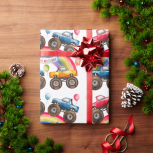 Monster Truck Rainbow Boy Birthday Bash Geschenkpapier