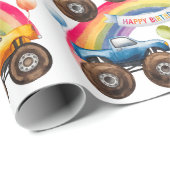 Monster Truck Rainbow Boy Birthday Bash Geschenkpapier (Rolleneckpunkt)