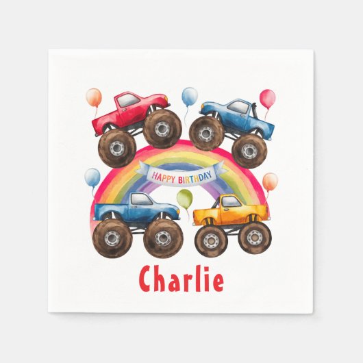 Monster Truck Rainbow Boy Birthday Bash Serviette (Vorderseite)