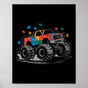 Monster Truck Rätsel Niedliche Autismus Bewusstsei Poster