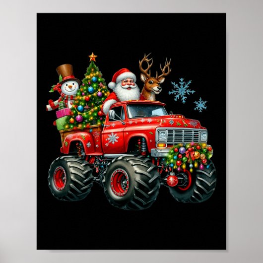 Monster Truck Santa Reindeer Weihnachtsbaum Kinder Poster (Vorne)