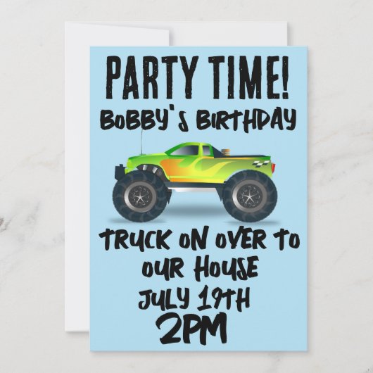 MONSTER TRUCK SCRIPT KINDERGEBURTSTAG EINLADUNGEN (Vorderseite)