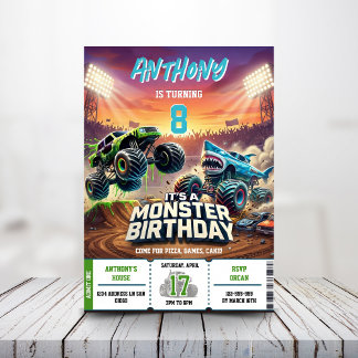Monster Truck Shark invitation Boy Party Einladung