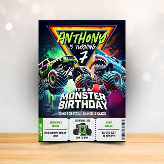 Monster Truck Shark invitation Boy Party Einladung