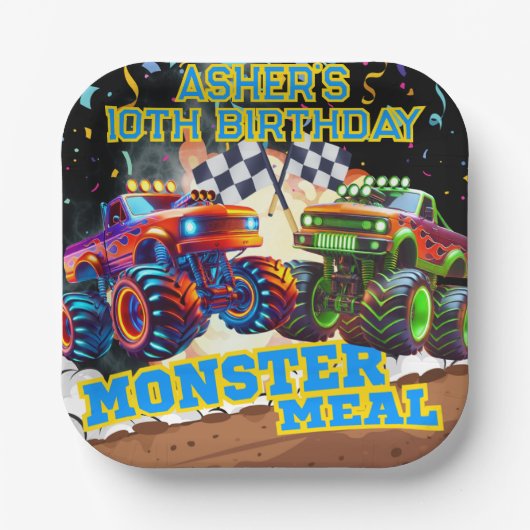 Monster Truck Showdown High-Speed Racing Square Pappteller (Vorderseite)