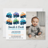 Monster Truck Smash and Crash Birthday Foto Einladung (Vorderseite)