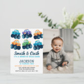 Monster Truck Smash and Crash Birthday Foto Einladung (Stehend Vorderseite)