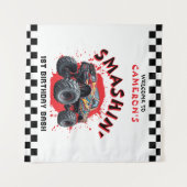 Monster Truck Smash Checkered 1. Geburtstag Willko Wandteppich (Vorderseite (Horizontal))