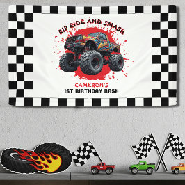Monster Truck Smash Checkered Flag 1. Geburtstag Banner