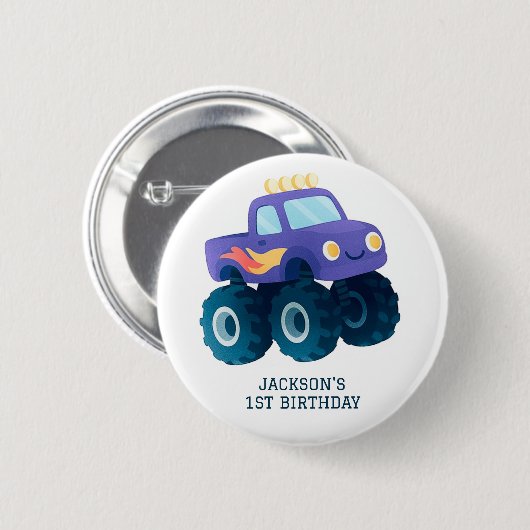 Monster Truck Smash und Crash Geburtstag Button (Vorne & Hinten)