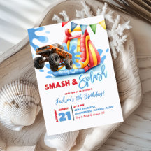 Monster Truck Smash und Splash Pool Party Geburtst