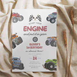 Monster truck, start your engine boy 1st birthday einladung