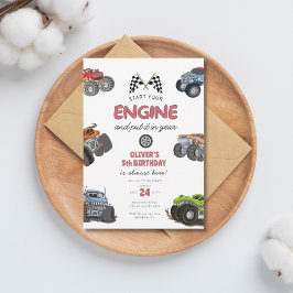 Monster truck, start your engine boy 5th birthday einladung