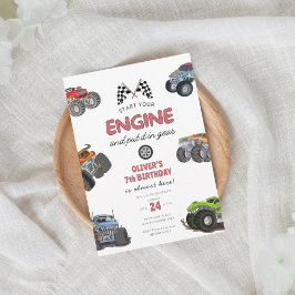 Monster truck, start your engine boy 7th birthday einladung