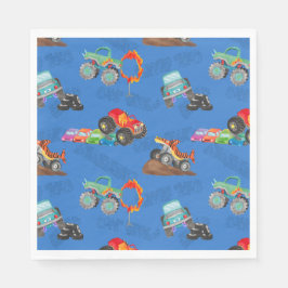 Monster Truck Stunts Aquarellmuster Blau Serviette